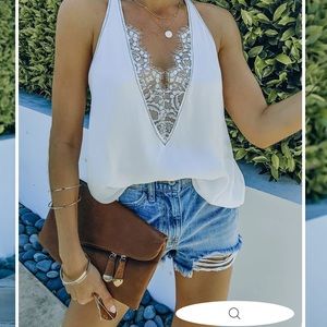 Faith lace trim racerback tank- grey